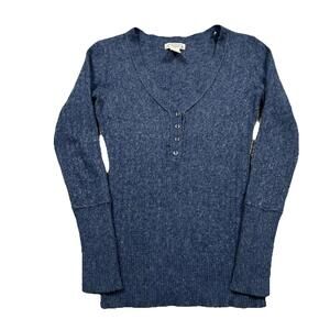 Aphorism Anthropologie Angora Lambswool Y2K Henley Knit Sweater Blue Gray Sz S